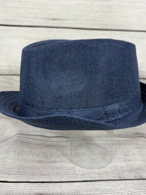 Blue Woven Fedora Hat Classic Trilby Short Brim Unisex Summer Hat Size Small